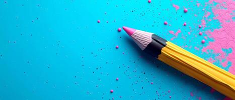 AI generated 3D design of colorful pencils over light blue background. Header with empty space for text, promo or logo. Back to school concept. photo