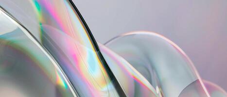 AI generated Close up of holographic glass shapes with light background and colorful reflections. Abstract pattern wallpaper. Texture with nice glossy effect. photo