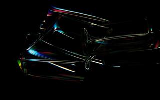 AI generated Close up of holographic glass shapes with dark background and colorful reflections. Abstract pattern wallpaper. Texture with nice glossy effect. photo