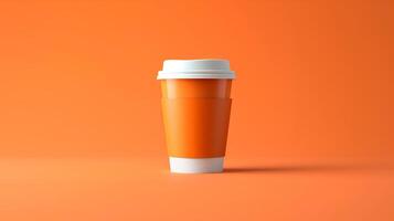 AI generated Blank cup for takeaway over beautiful orange background. Coffee or tea concept. photo