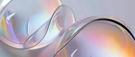 AI generated Close up of holographic glass shapes with light background and colorful reflections. Abstract pattern wallpaper. Texture with nice glossy effect. photo