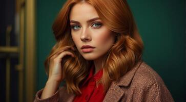 AI generated portrait of a fashion woman, fashioned hairs of a woman, portrait of a pretty young fashion model, pretty fashion girl in studio photo