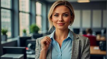 AI generated portrait of a professional businesswoman in the office, portrait of office girl, businesswoman at the work in office photo