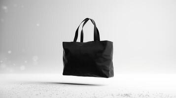 AI generated Black shopping bag mock up over clean white background. photo