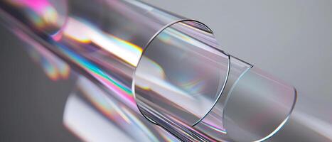 AI generated Close up of holographic glass shapes with light background and colorful reflections. Abstract pattern wallpaper. Texture with nice glossy effect. photo
