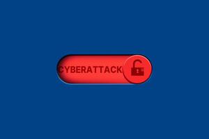 3D illustration of red button switched on for cyberattack. Cybersecurity and privacy concepts to protect data. Internet leak access to personal information. photo