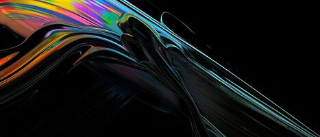 AI generated Close up of holographic glass shapes with dark background and colorful reflections. Abstract pattern wallpaper. Texture with nice glossy effect. photo