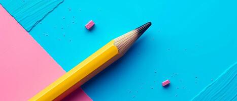 AI generated 3D design of colorful pencils over light blue background. Header with empty space for text, promo or logo. Back to school concept. photo