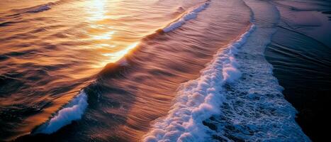 ai generado alto ángulo de ver de idílico playa con espumoso olas y vacío espacio para texto. paisaje parte superior ver imagen de paraíso playa. foto