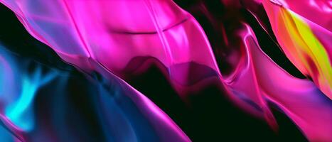 AI generated Close up of holographic glass shapes with dark background and colorful reflections. Abstract pattern wallpaper. Texture with nice glossy effect. photo