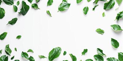 AI generated Frame made out of green plant leaves and vines on a white background with copy space. Greenery, nature, growth concept, graphic design resource element photo