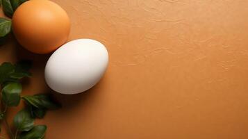 ai generado huevos en marrón antecedentes con Copiar espacio foto