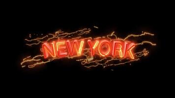 le mot Nouveau york est montré dans rouge et Jaune des lettres video