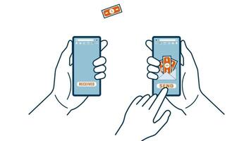 Mobile P2P payments, financial transactions on smartphones. 2D Animation video