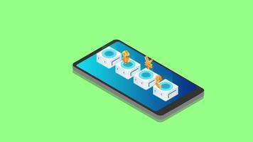 Digital Currency Exchange concept. 2D isometric Animation video