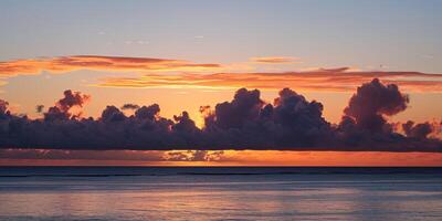 ai generado calma mar puesta de sol paisaje. púrpura, rosa, naranja ardiente dorado hora noche cielo en el horizonte. consciencia, meditación, calma, serenidad, relajación concepto fondo de pantalla antecedentes foto