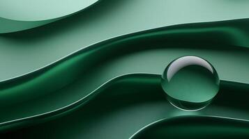 AI generated green abstract wavy line background with a drop of water photo