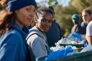 AI generated a diverse group of people participating in a community cleaning up the environment photo