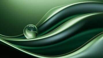 AI generated green abstract wavy line background with a drop of water photo