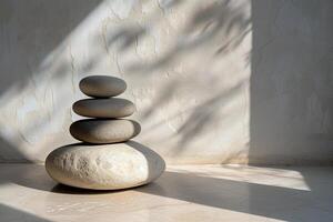 AI generated stacked stone in minimalist background photo