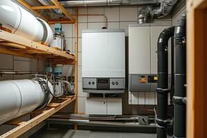 AI generated Heating system and gas boiler in the house photo