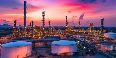 AI generated Oil and gas power plant refinery with storage tanks facility for oil production photo