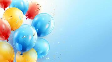 AI generated Bunch of colorful balloons on light blue background photo