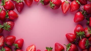 AI generated pink background surrounded berry aerial view copy space background photo