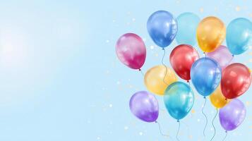 AI generated Bunch of colorful balloons on light blue background photo