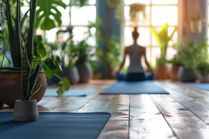 AI generated a woman doing yoga featuring a well-lit and wellness space photo