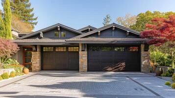 AI generated Garage door with a driveway in front. photo