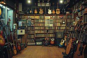 AI generated Musical instruments and vinyl records store photo