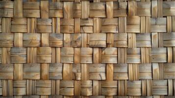 AI generated Bamboo wall hanging made with bamboo weave in home background. photo