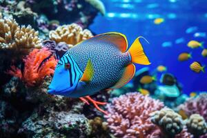 ai generado pescado terminado un coral arrecife en el mar. foto