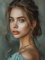 AI generated Glamour stylish model. Portrait of a young beautiful woman photo