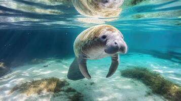 AI generated Florida manatee in clear water photo