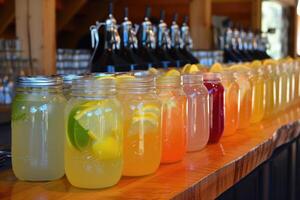 AI generated Variety of lemonade in jars photo