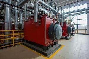 AI generated Modern boiler room with gas boilers, industrial heating. photo