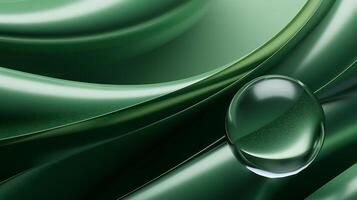 AI generated green abstract wavy line background with a drop of water photo