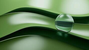 AI generated green abstract wavy line background with a drop of water photo