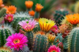 ai generado un colección de diverso cactus variedades en un Desierto paisaje foto