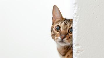 AI generated Bengal cat peeking corner 2 photo