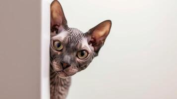 ai generado devon rex gato echar un vistazo alrededor esquina 3 foto