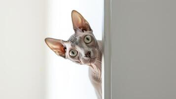 ai generado sphynx gato echar un vistazo alrededor esquina 2 foto