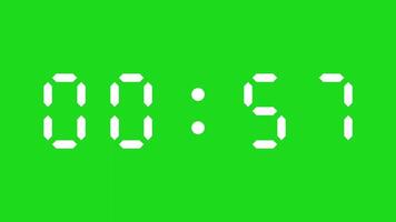 1 minute countdown digital timer animation on green screen. Pro Video