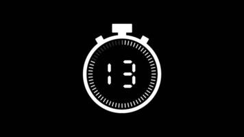 15 second countdown timer animation on black background video