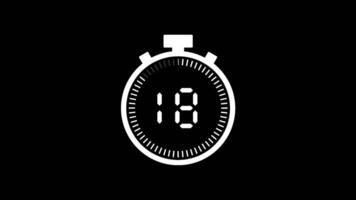 20 zweite Countdown Timer Animation von 20 zu 0 Sekunden. modern Weiß Stoppuhr Countdown Timer auf schwarz Hintergrund video