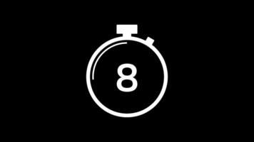 10 second countdown timer animation from 10 to 0 seconds. Modern white and black stopwatch countdown timer on black background and white background. Pro Video