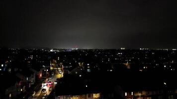Aerial Footage of Illuminated British Town of England UK During Night. video