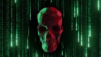 hacker screen red skull with code video